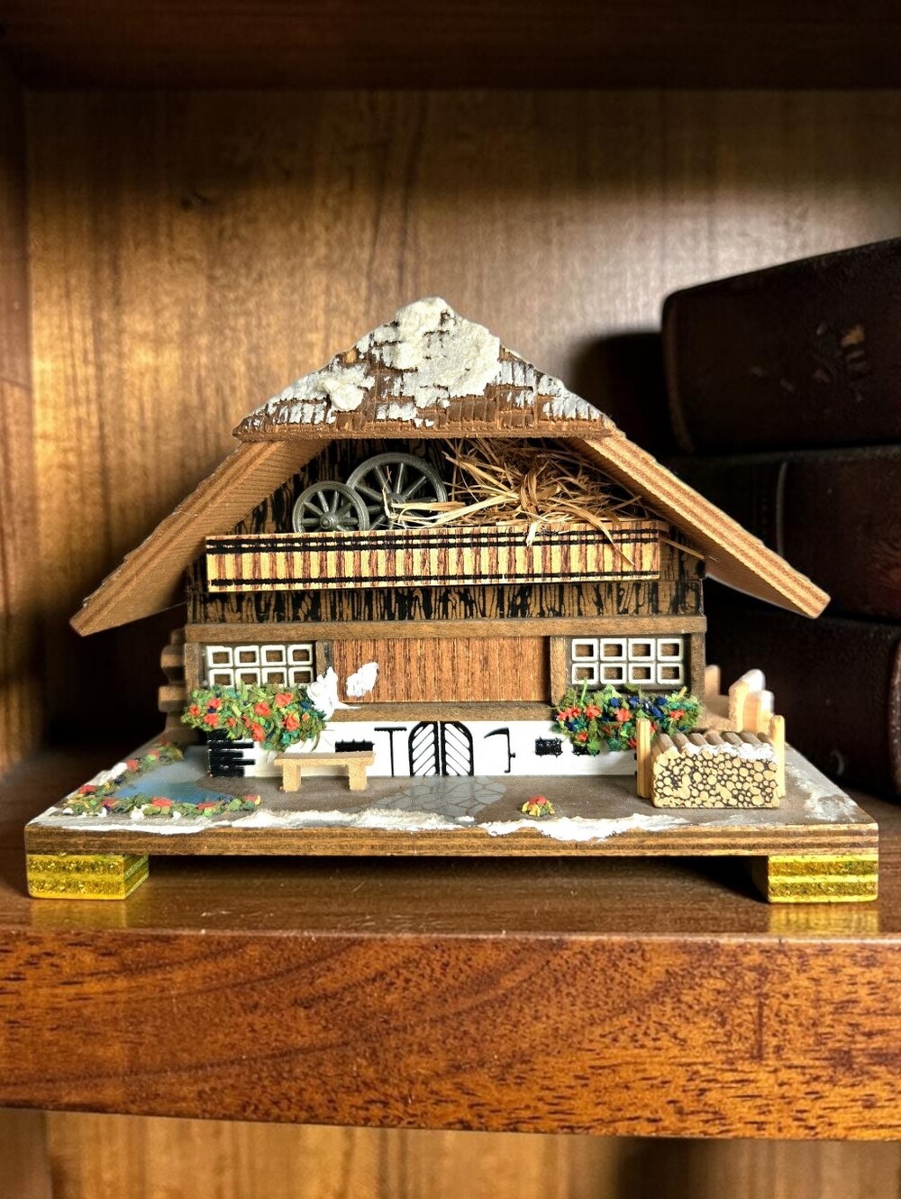Vintage Alpine Chalet Wooden Musical Trinket Box MAPSA Swiss Movement Bavaria
